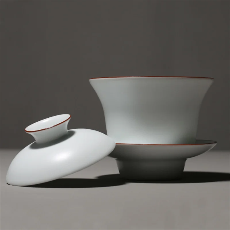 

Матовая белая фарфоровая чайная чашка Gaiwan ручной работы, креативная офисная чайная чашка с крышкой, чайная чашка кунг-фу, посуда для напитко...