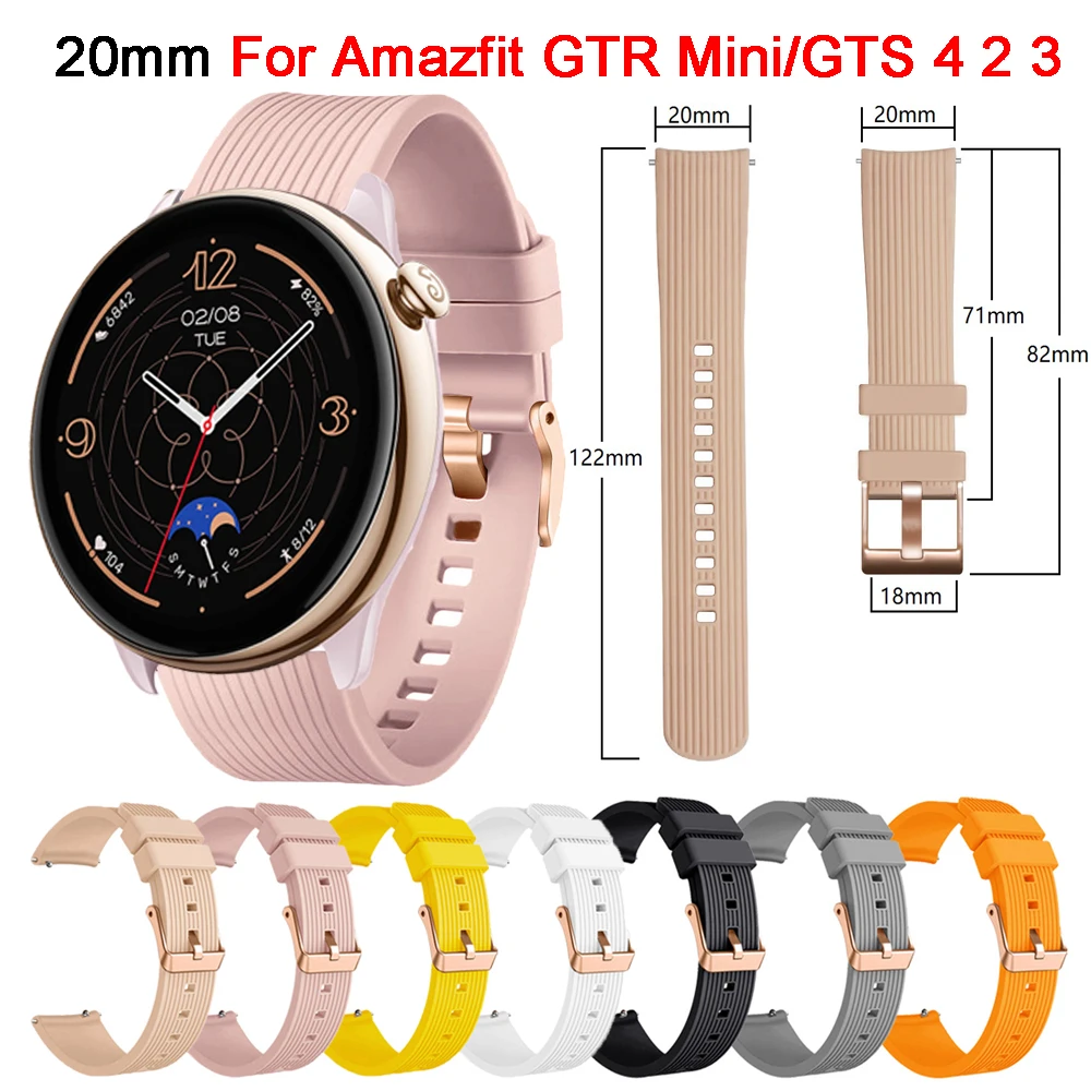 

Ремешок 20 мм для смарт-часов Amazfit GTR Mini, спортивный браслет для GTS 4 2 3 2e, Huami Amazfit Bip 3 Pro 42 мм, сменный Браслет