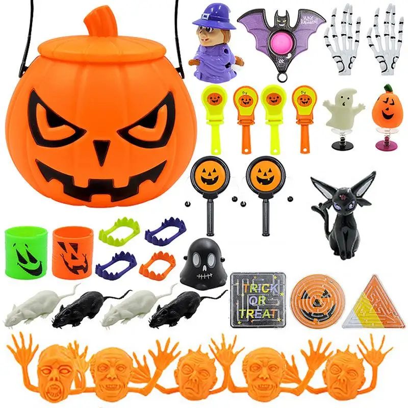

Halloween Pumpkin Bucket 35PCS Prefilled Pumpkin Storage Basket Portable Colorful Playset For Party Favors Game Halloween Toy