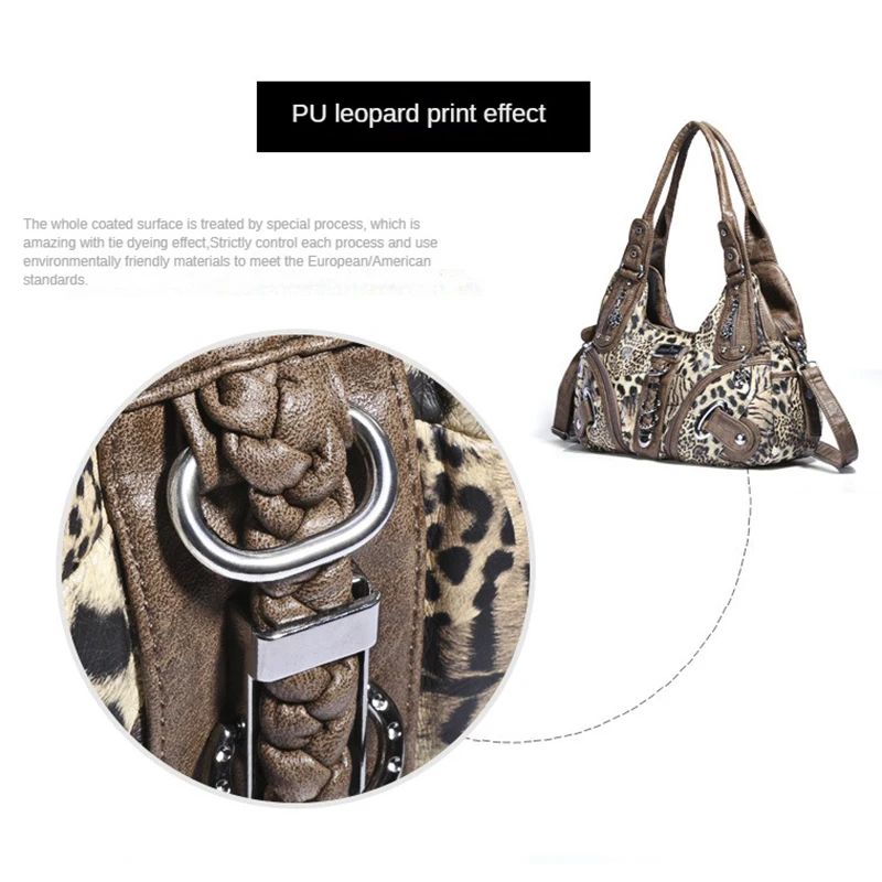 Top Women's Motorcycle Style Crossbody Bag Women's Leopard Print Crossbody Bag Large Capacity Bag Animal Print Shoulder Bag