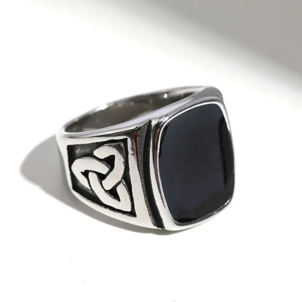 

Nordic Viking Celtic Twisted Black Rubber Ring Stainless Steel Fashion Men's Vintage Jewelry Men's Ring