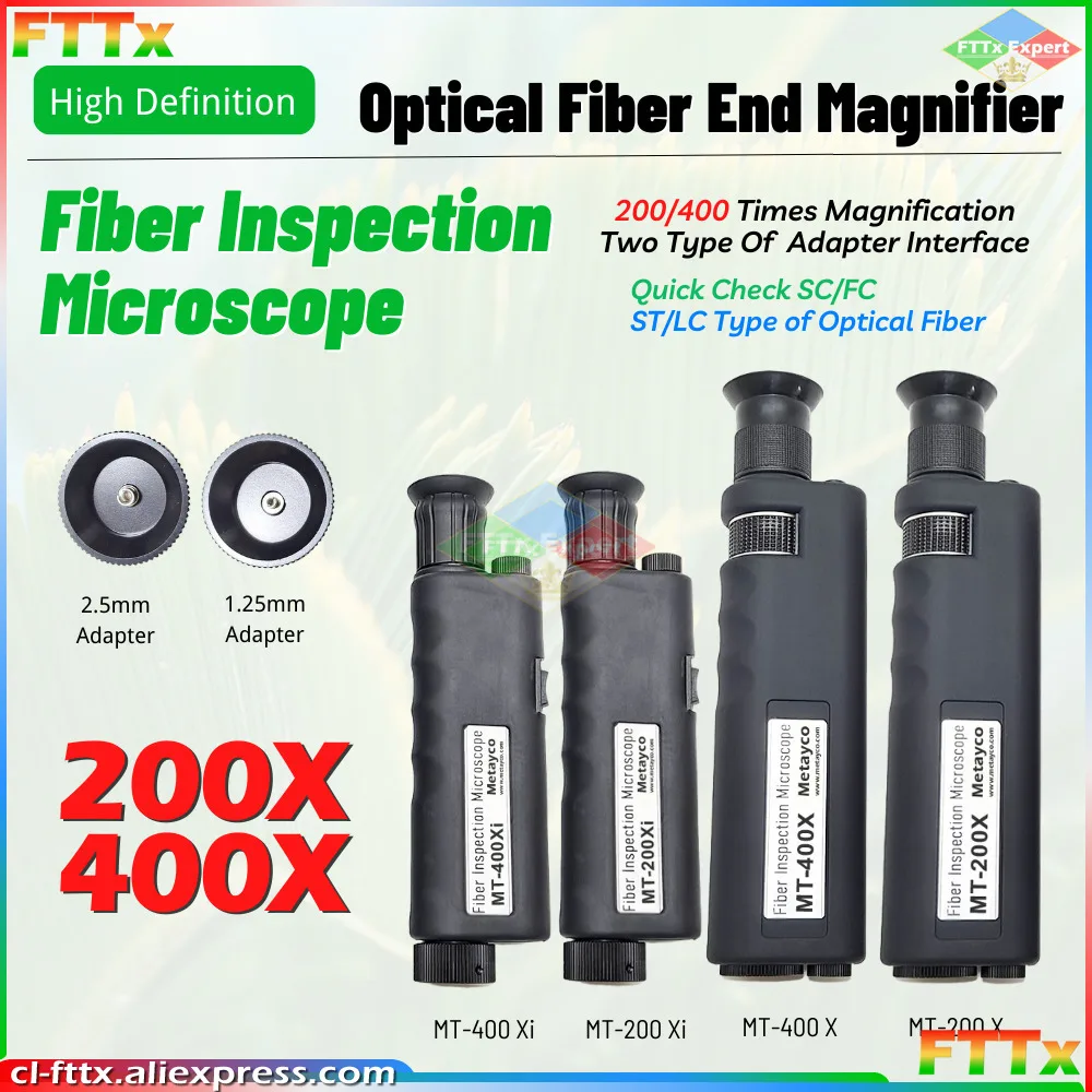 2023 New Fiber Optic Inspection Optical Microscope MT-400Xi/200Xi/400X/200X 1.25 & 2.5mm Adapters Handheld