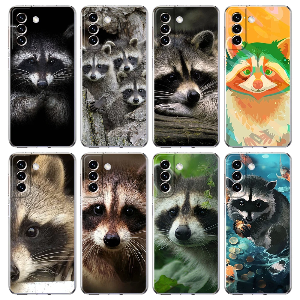 

Cute Animal Raccoon Case for Samsung S23 S22 S21 S20 Ultra S20 FE S9 S8 M22 M32 M31 S10 S10E Note 20 Plus 5G Transparent Shell