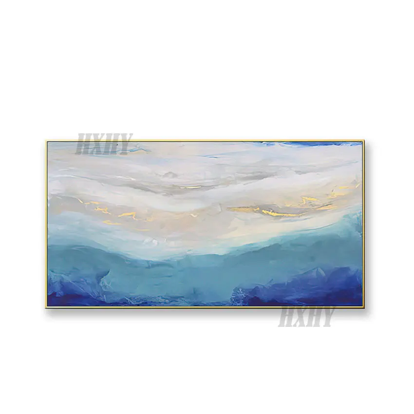 

Modern abstract oil painting seascape blue and white design picture for home wall decor hanging poster for living room bedroom
