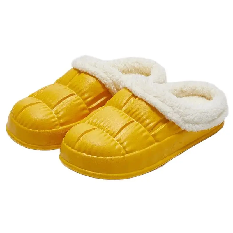

Autumn Women Cotton Slippers Man Winter Warm Home Shoes Fluffy Plush Lined Cloud Slippers Plus Fleece Water Proof Unisex Couple