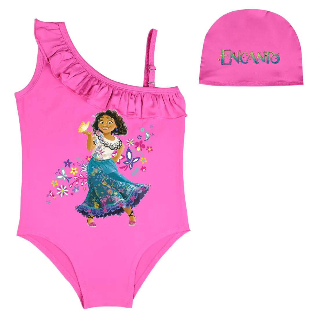 

2022 Disney Magic Full House Encanto Kids Swimsuit Girls Off-the-Shoulder One Piece Swimsuit Baby Beach Swimsuit