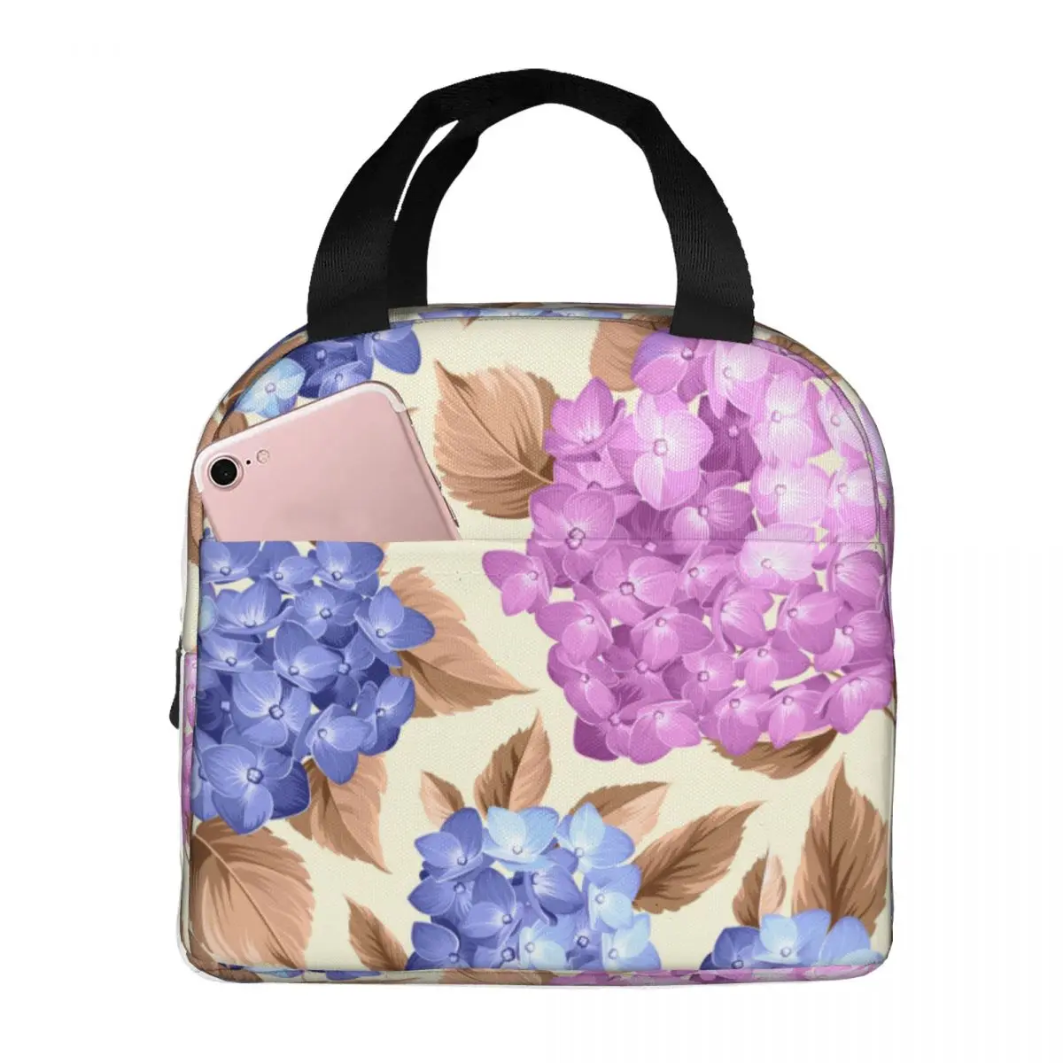 

Lunch Bag Purple Flower Hydrangea Thermal Insulated Lunch Box Tote Cooler Bag Bento Pouch Lunch Container Food Storage Bag