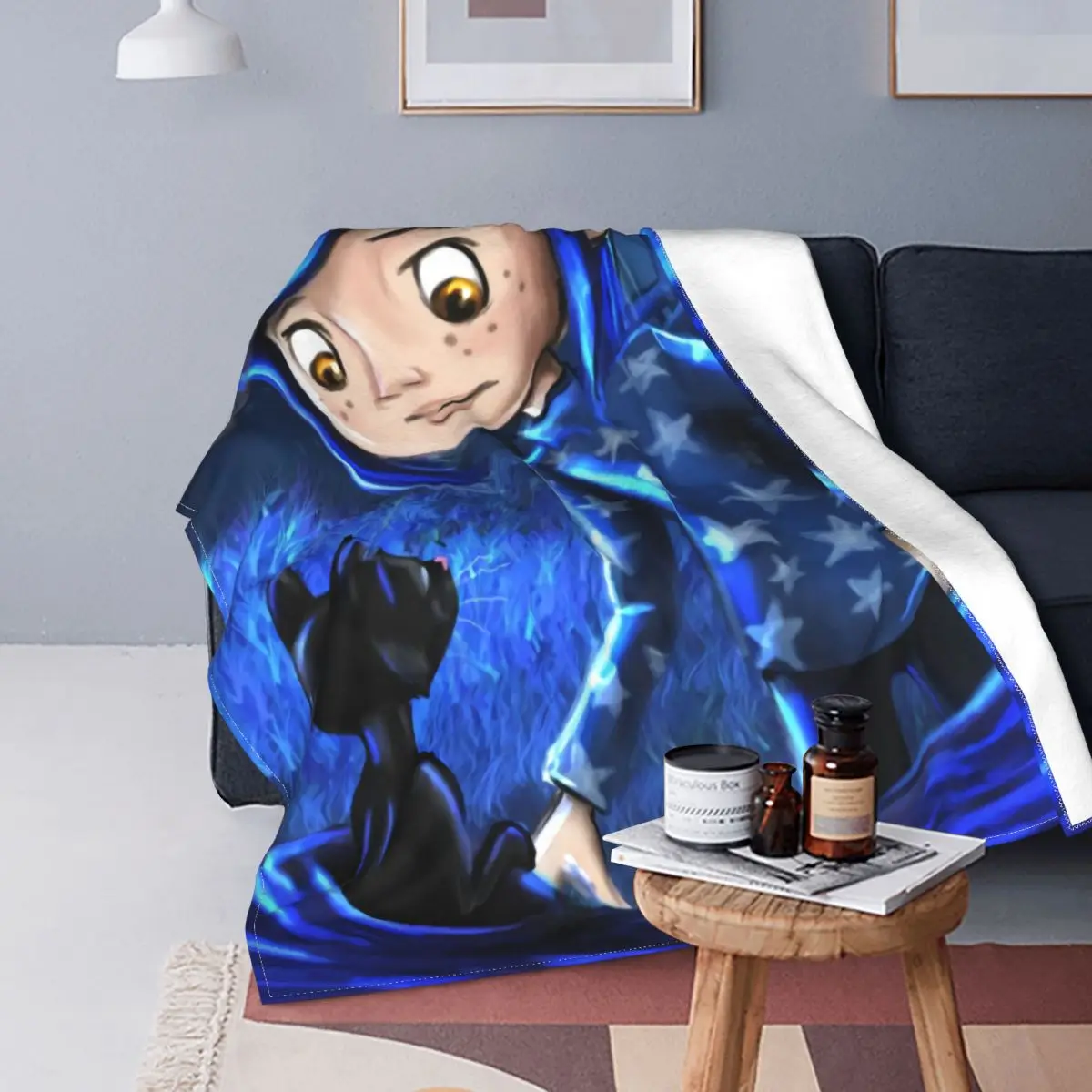 

Coraline And The Cat Blankets Warm Flannel Animation Horror Movie Throw Blanket for Sofa Office Bedspreads