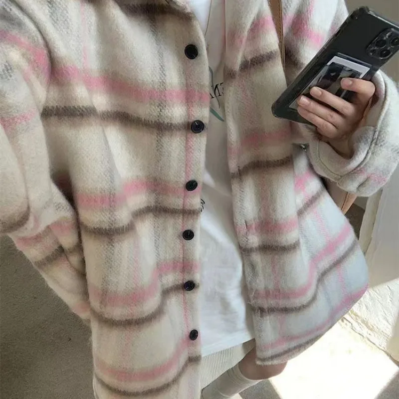 Женское флисовое пальто DAYIFUN в полоску Осенний однобортный Топ с рукавом летучая