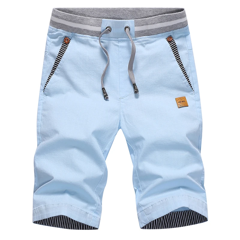 

2022 Pantalones cortos de algodón para hombre, Bermudas informales a la moda, con cordón, cintura elástica, para playa, verano,