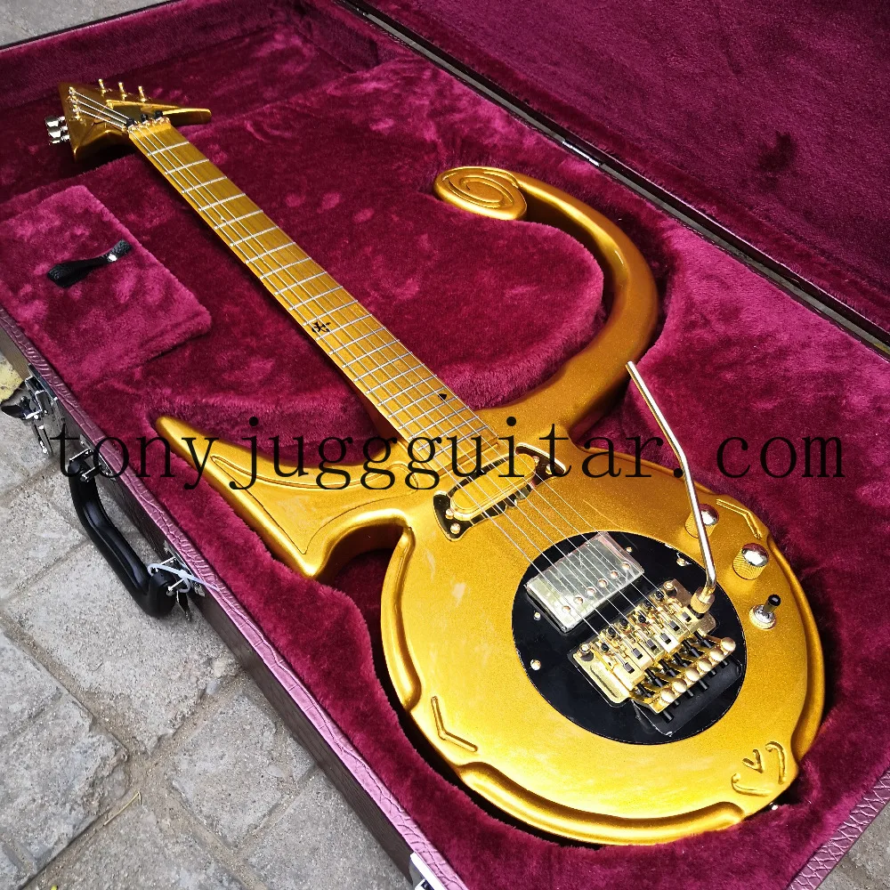 

Rhxflame Unique Dream Guitar By Jerry Auerswald Diamond Series Prince Love Symbol Gold Guitar Floyd Rose Tremolo Bridge