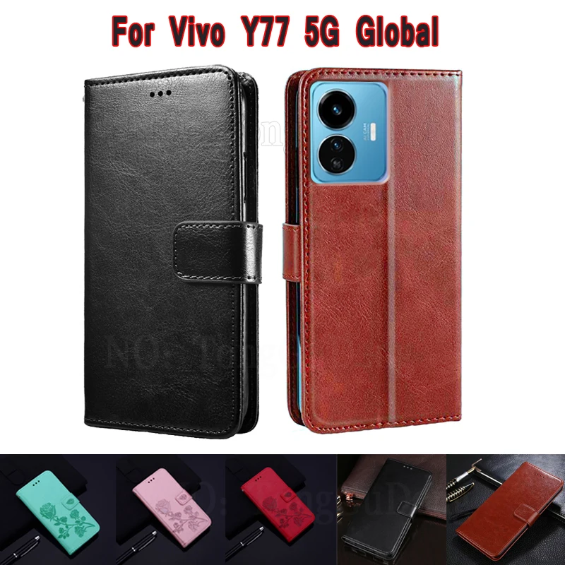 

Vintage Leather Case For Vivo Y77 5G Global Malaysia Kickstand Book Case Wallet Flip Cover For Capinha Vivo Y77 5G V2219A Fundas