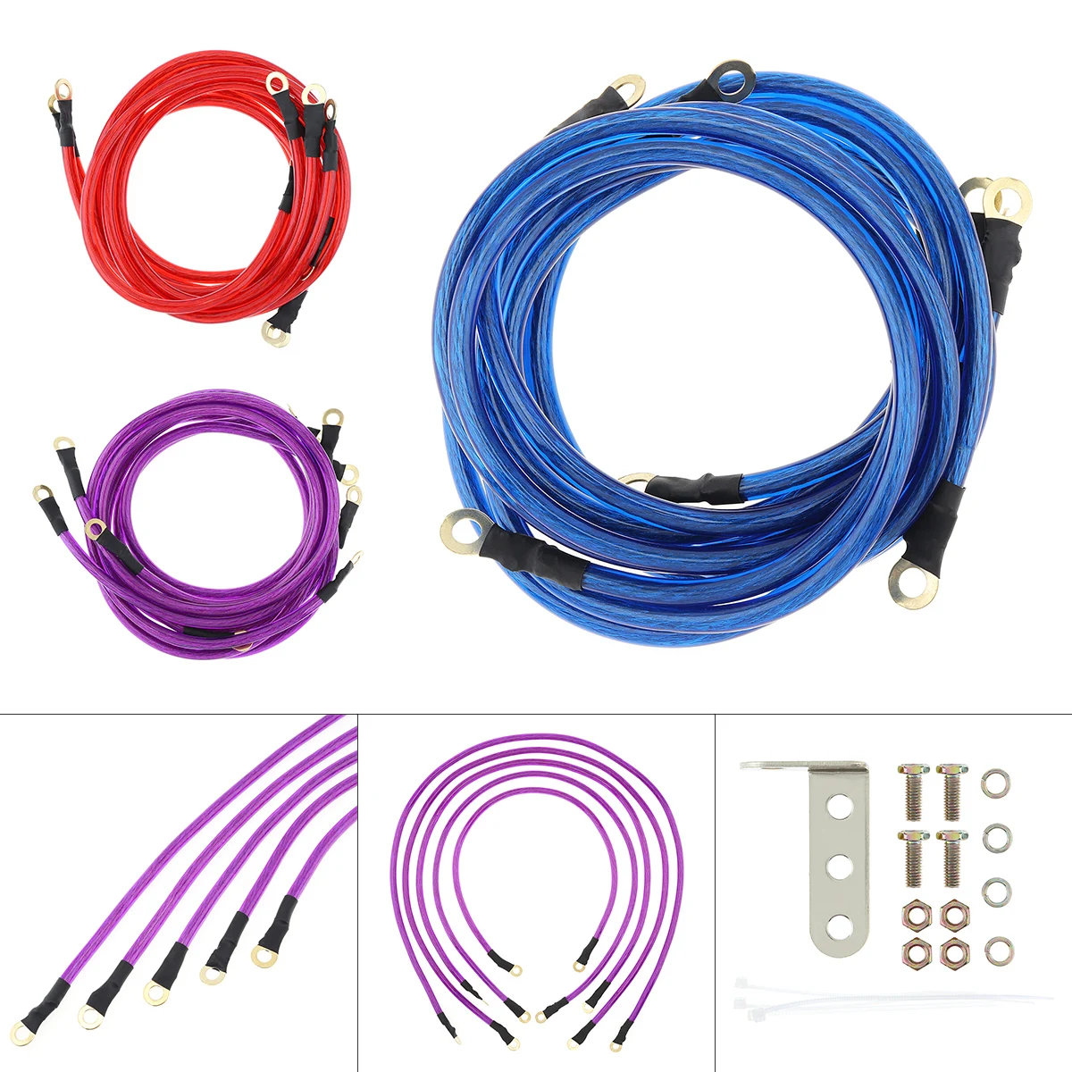 

5 Point Car Universal Earth Ground Cables Grounding Wire System Kit High Performance Improve Power for Car Trucks