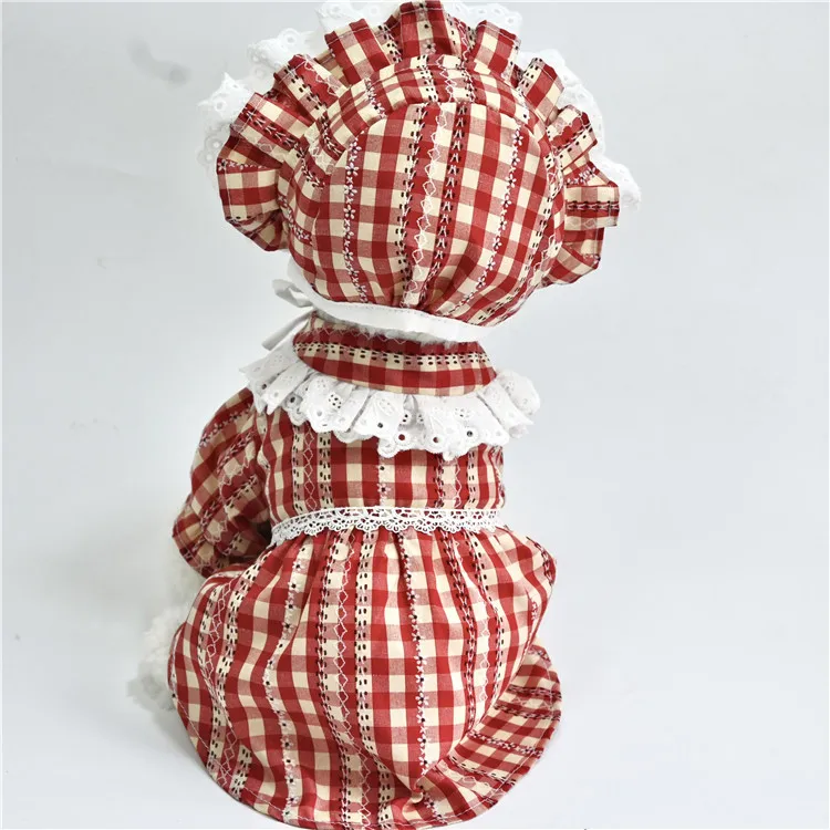 

Spring and Summer Plaid Dress Pet Dog Cat Clothes Teddy Corgi Pomeranian Yorkshire Small and Medium Dog Ins with Hat