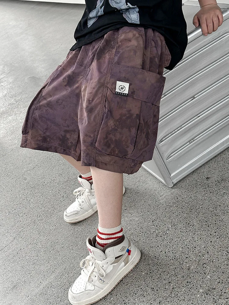 Huzhou тканая детская одежда камуфляжные шорты с галстуком для мальчиков детские