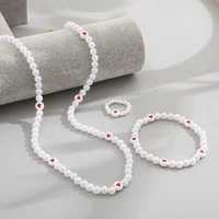 new fashion simulated pearl necklace jewelry sets necklace bracelet rings bridal pearl sets women party wedding christmas gifts