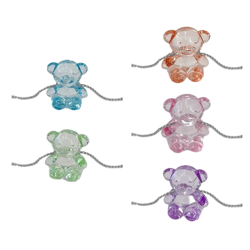 

Adorable Clear Acrylic Cartoon Bear Charm Necklace Candy Color Collar Chain Gift DropShip