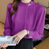 autumn korean fashion silk women blouses satin solid color womens tops and blouses loose black long sleeve women shirts