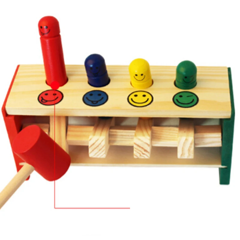 

Baby Wooden Hammer Toys +Stick Hammer Box Toddlers Educational Puzzle Toys for Children Wooden Game Hammering Bench Kids Toys