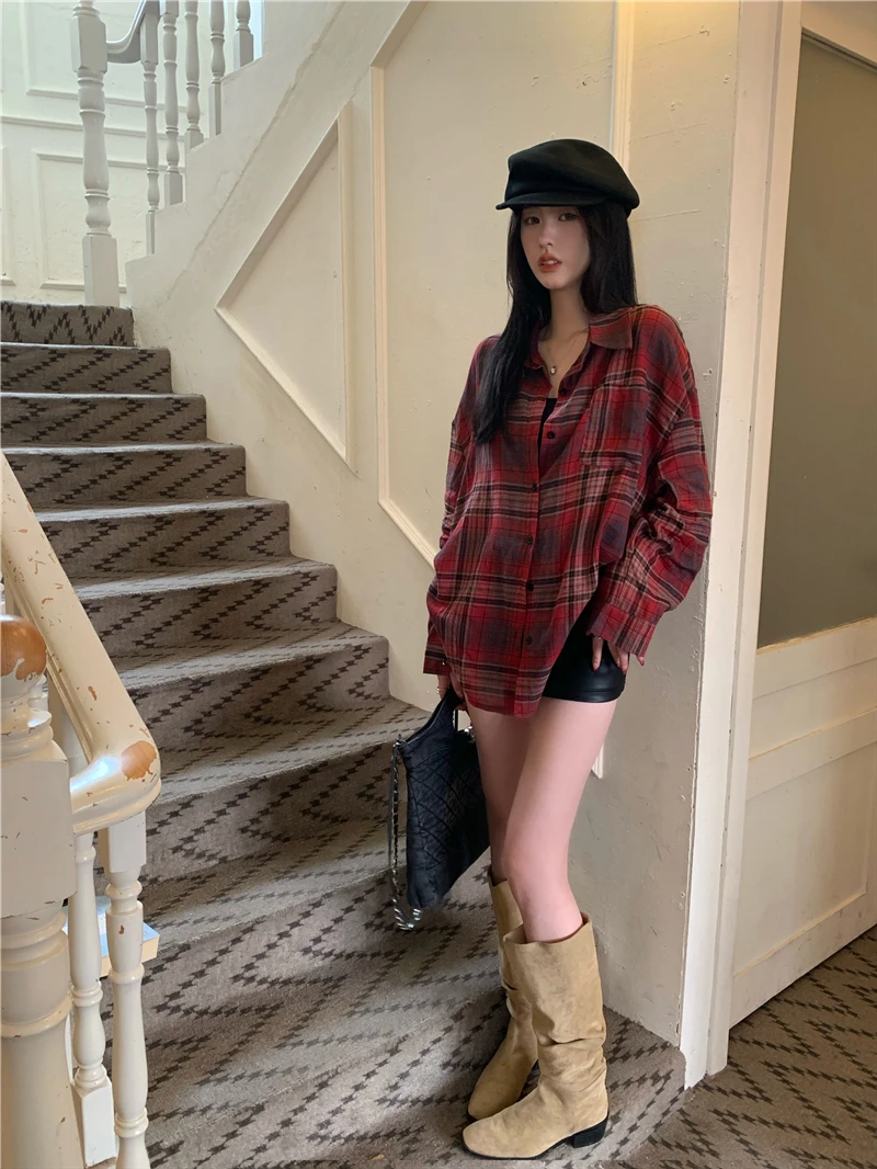 

GYY4293 Summer Retro 2023 New Loose Fashion Lazy Style Long Sleeve Shirt Top Women's Chic Fashion