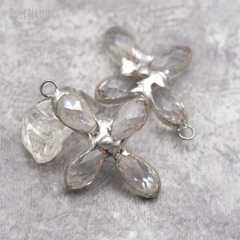 

10 шт. оптовая продажа ювелирных изделий ручной работы Иисуса Христианские спаянные перекрестные граненые прозрачные оловянные стеклянные хрустальные подвески PM32549