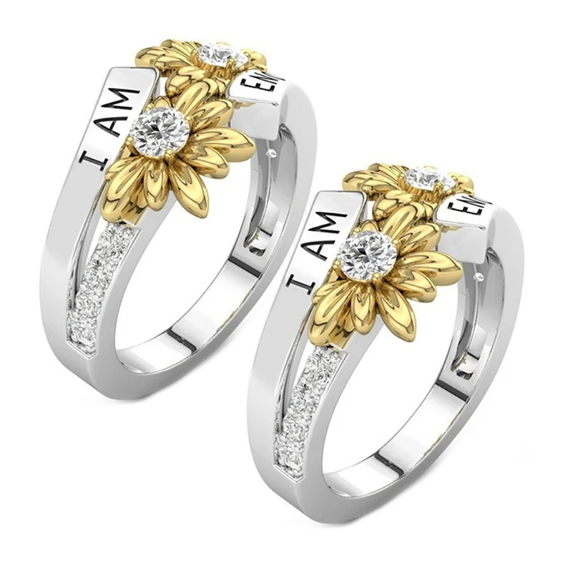 

Daisy Rings Sunflower Rings Inspirational Ring I AM Enough Letter Finger Rings