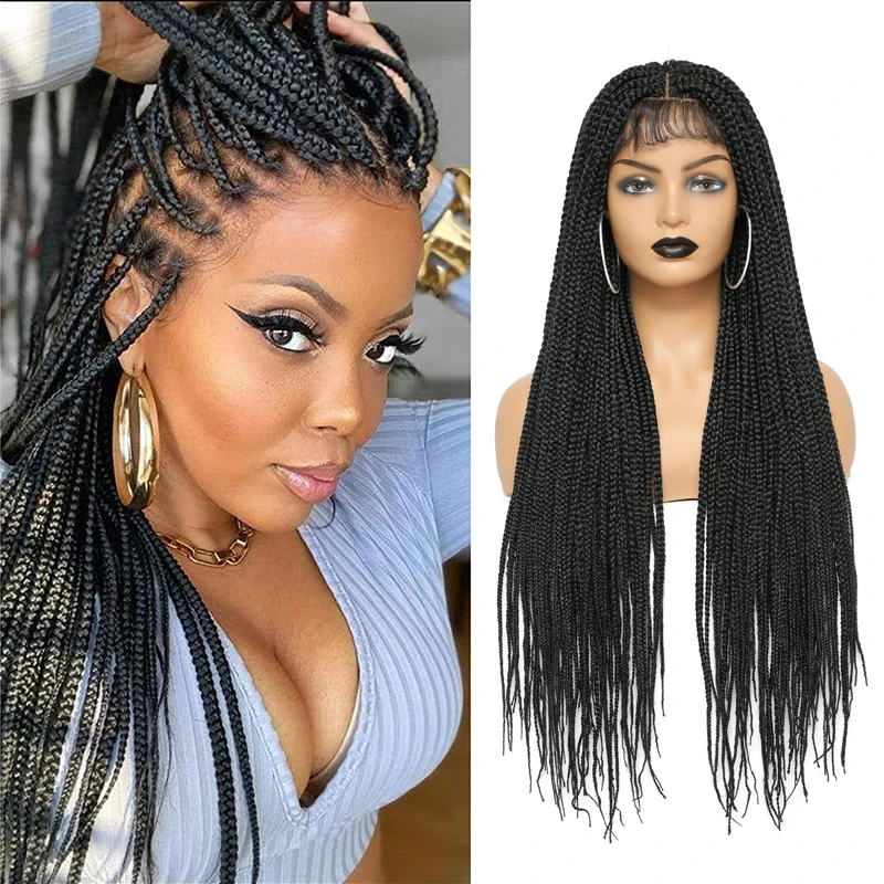 Belle Show Lace Front Wig Box Braid Long Wigs Middle Part Hat Wig Synthetic Braiding Hair Wig For African Women Daily Party