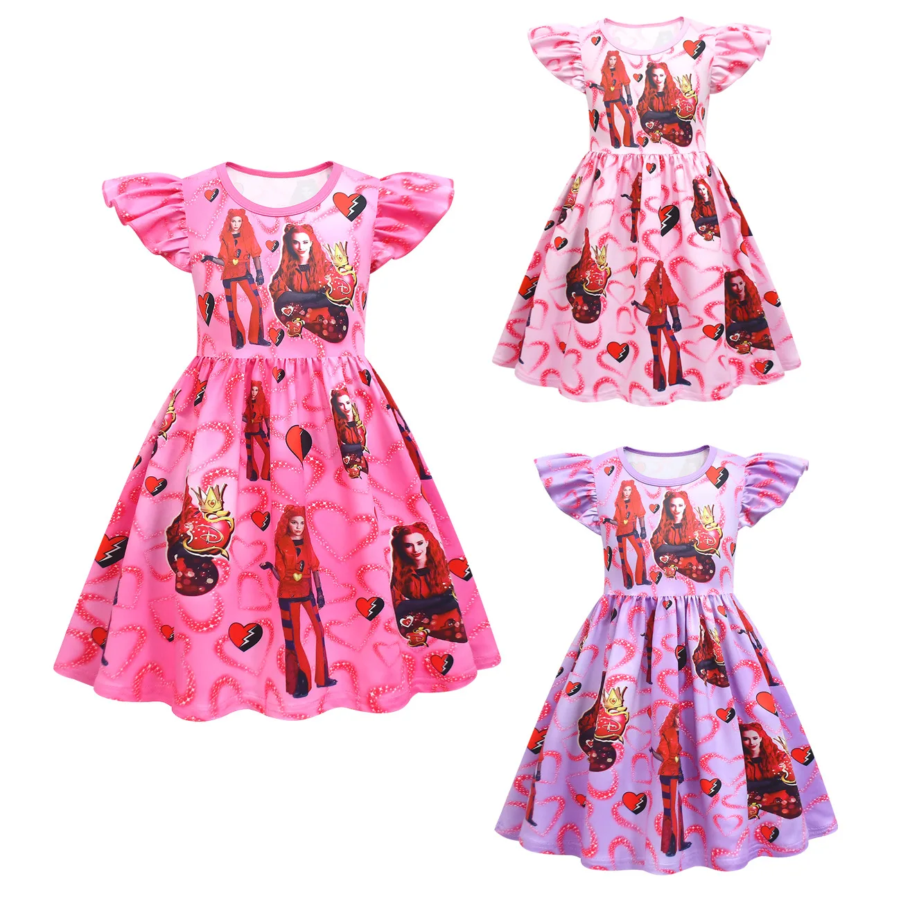 Новинка красное платье для девочек с мультяшным принтом платье-трапеция 4