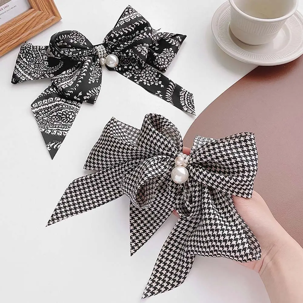 

Korean Retro Plaid Bow Hair Clip Back Head Houndstooth Spring Clip Headdress for Women Fashion Hair Accessories