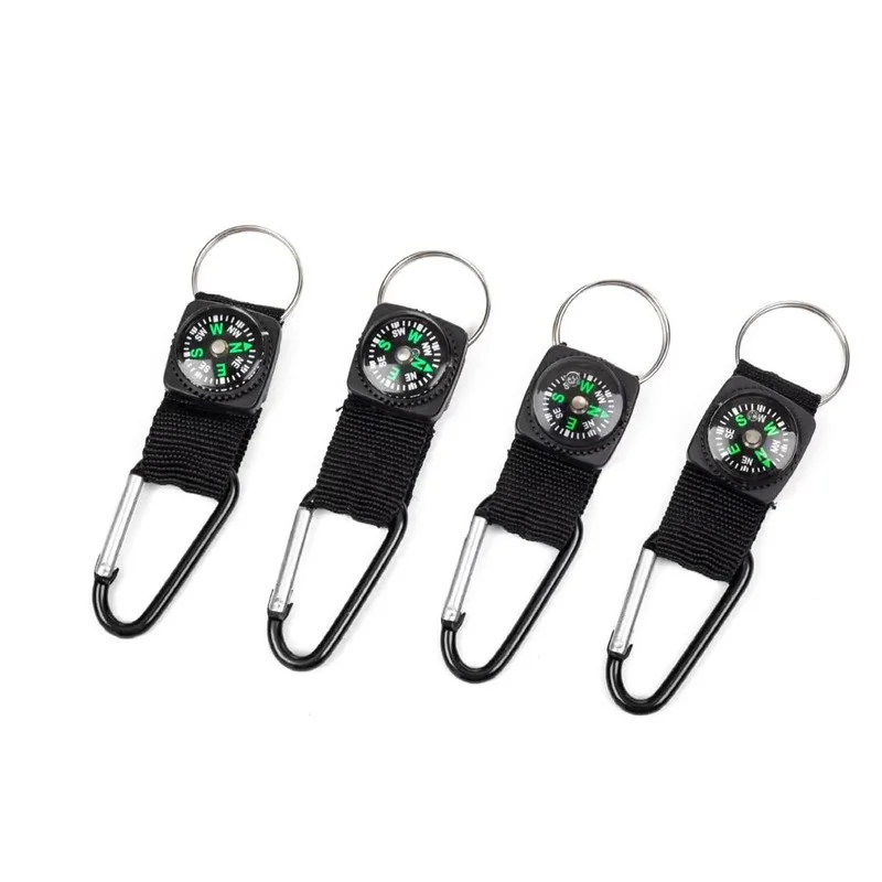 

Multifunction 3 In 1 Camping Climbing Hiking Mini Carabiner W Keychain Compass Thermometer Hanger Key Ring Black Hiking Gear