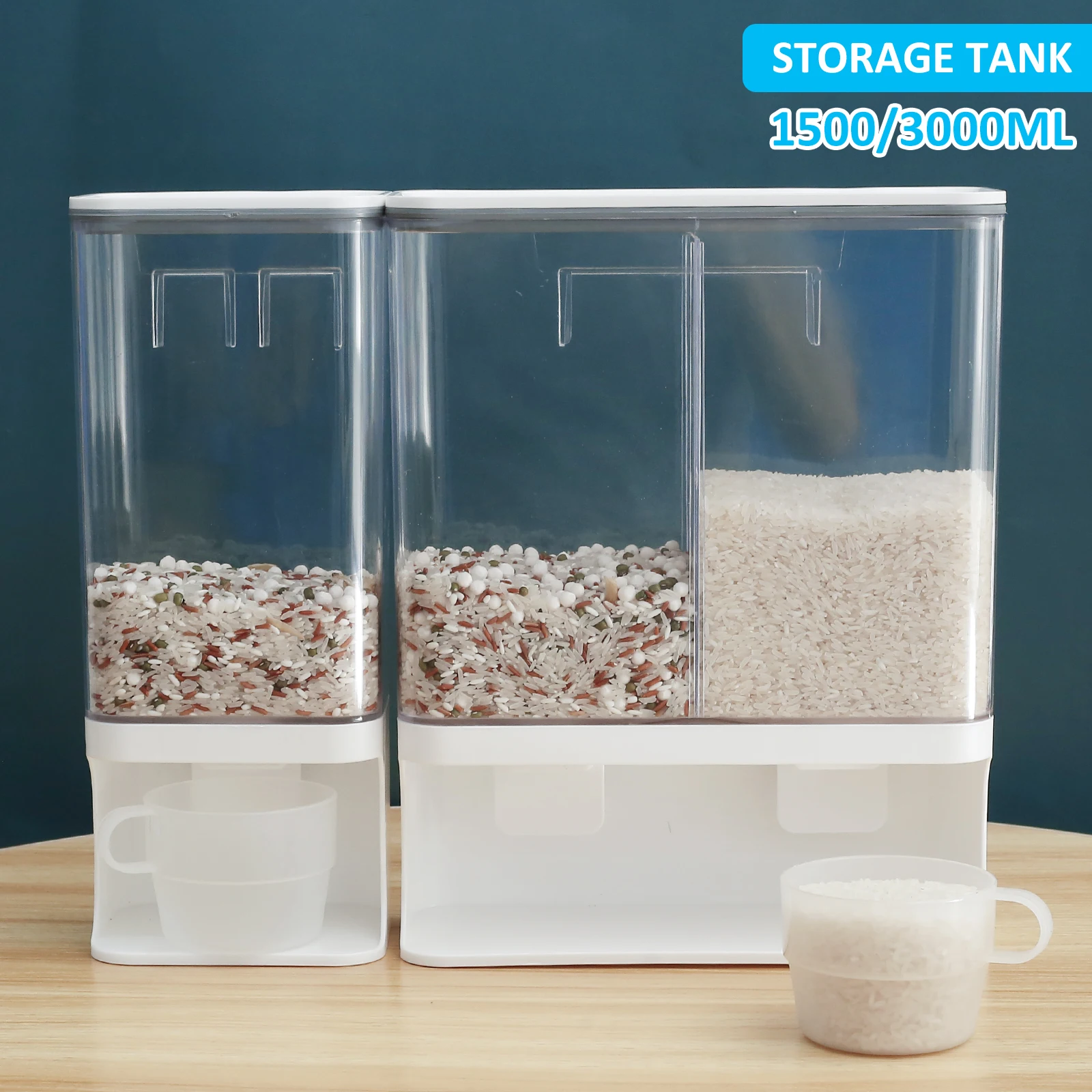 

New Rice Dispenser Wall Mounted Rice Storage Containers 1500/3000ML Kitchen Grain Organizer Transparent Sealed Rice Dispenser