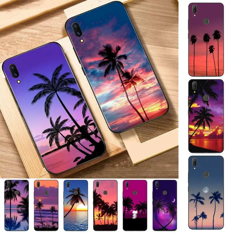 

Summer Beach Scene at Sunset on sea Palm Tree Phone Case for Vivo Y91C Y11 17 19 17 67 81 Oppo A9 2020 Realme c3