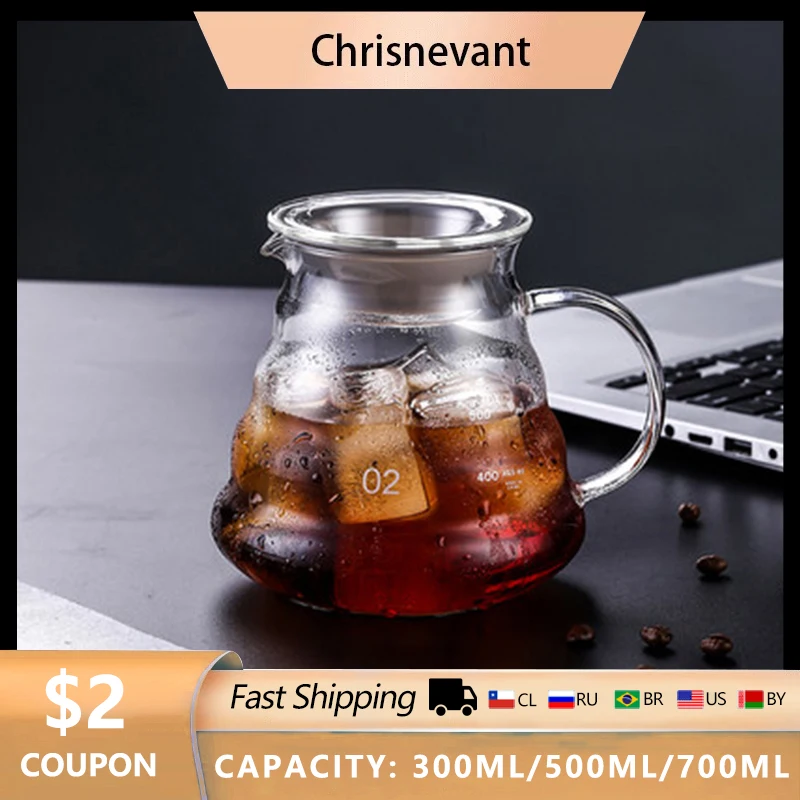 

V60 300/500/700ml Coffee Pot Glass Coffee Dripper Pot Filter Shaped Coffee Kettle Reusable Coffee Pot Heat Resistant