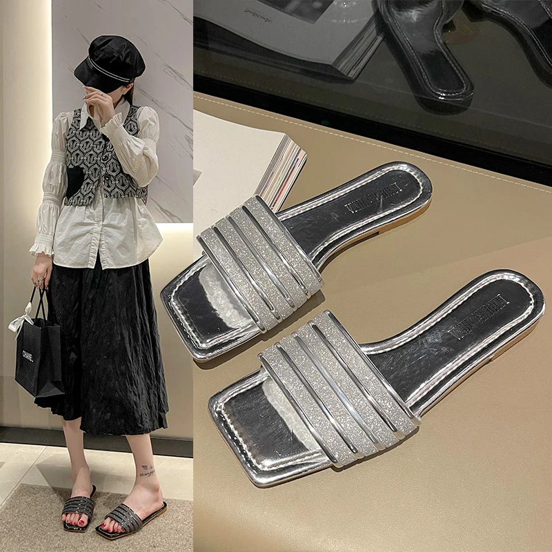 

Shoes Womens Slippers Outdoor Slides Fashion Pantofle Shallow Platform Soft Flat Luxury Summer 2023 Rubber Basic PU Shallow Shoe