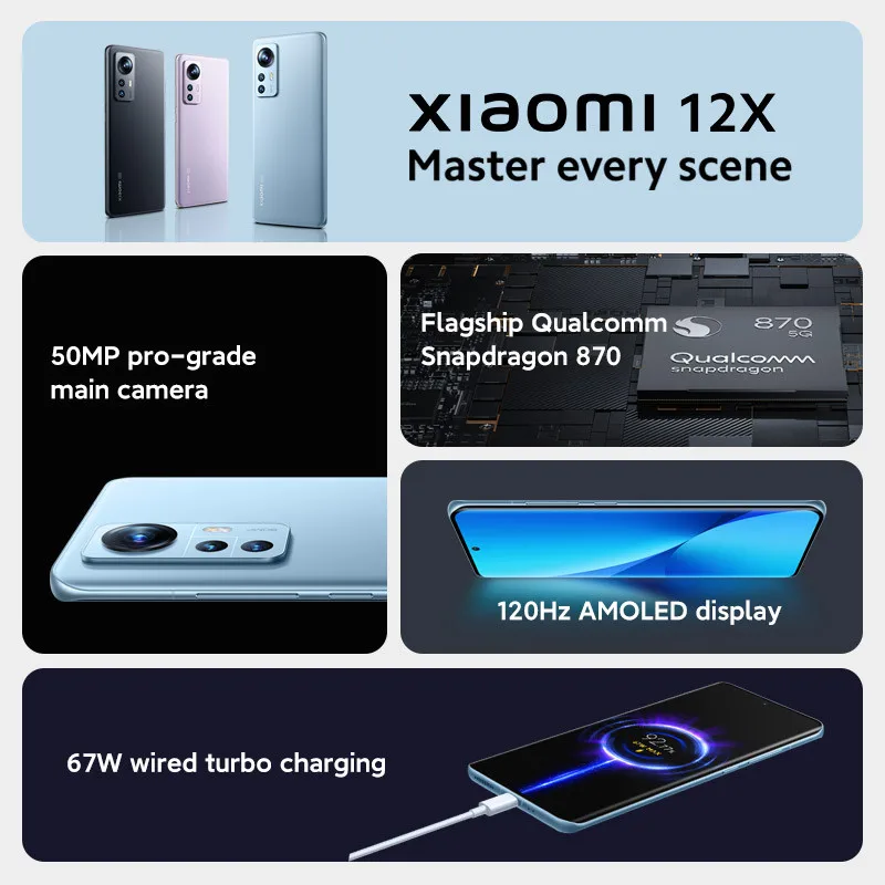Tanie Wersja Globalna Xiaomi 12X 8GB 128GB 256GB 5G Smartfon | Lwia Paszcza 870 Ośmiordzeniowy | 120Hz | NFC | Oryginał | Zupełnie Nowy | Zapieczętowany