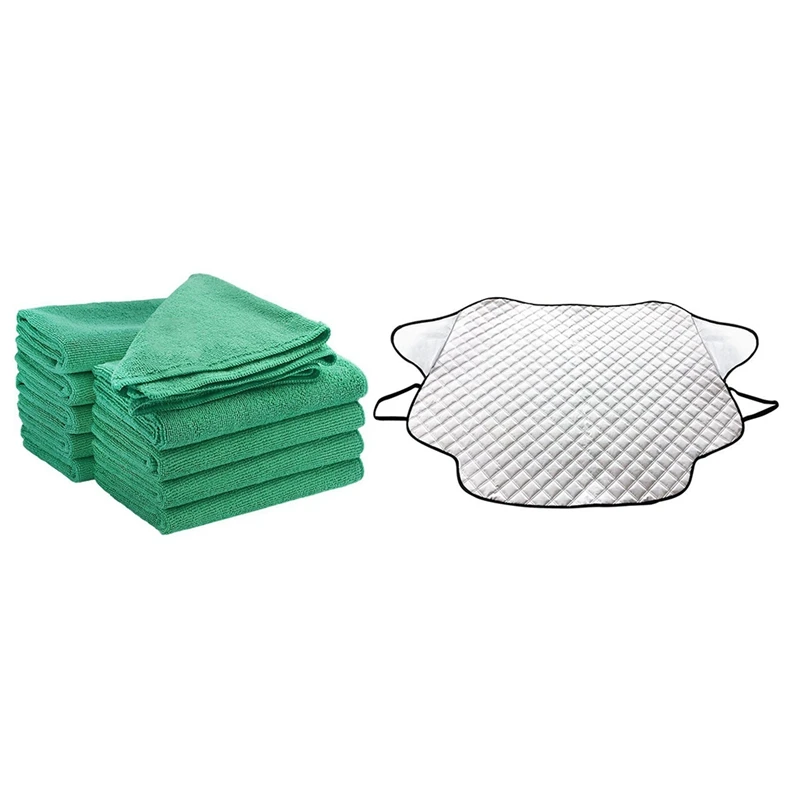 

10 Pcs Microfibre Dish Cloth Large Thick Soft Cleaning Towel & 1 Pcs Car Sun Shade UV Windscreen Cover Protector