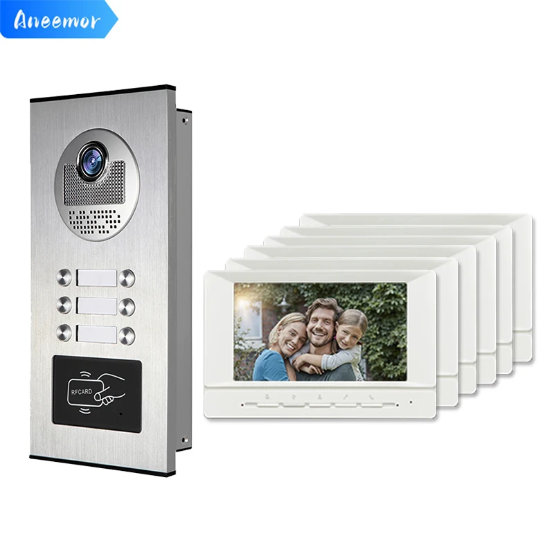 

Multi Apartments Visual Intercom Doorbell with 6 Buttons 960P Night Vision RFID Remote 6 Monitors 7 Inch Video Door Phone