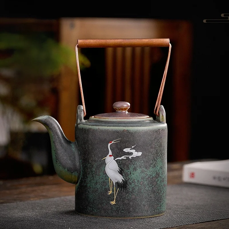 

Chinese Style Handle Pot Ceramic Retro Tea Set Single Pot Simple Teapot Stoneware Copper Handle Soaking Teapot