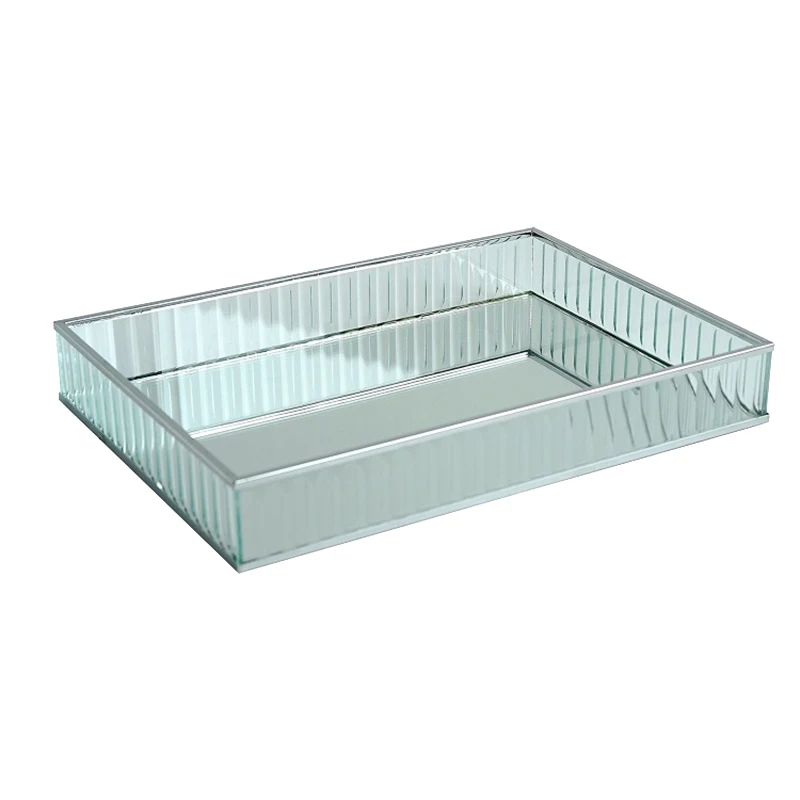 

Multifunction Glass Mirror Tray Silver Metal Edge Red Wine Plate Decorating Storage Tray Cake Tools Home Decoration