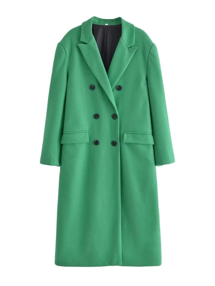Adherebling 2022 Woman Casual Traf Loose Jacket Spring Double Breasted Long Sleeve Mid Length Chic Trench Coats Green Outerwear