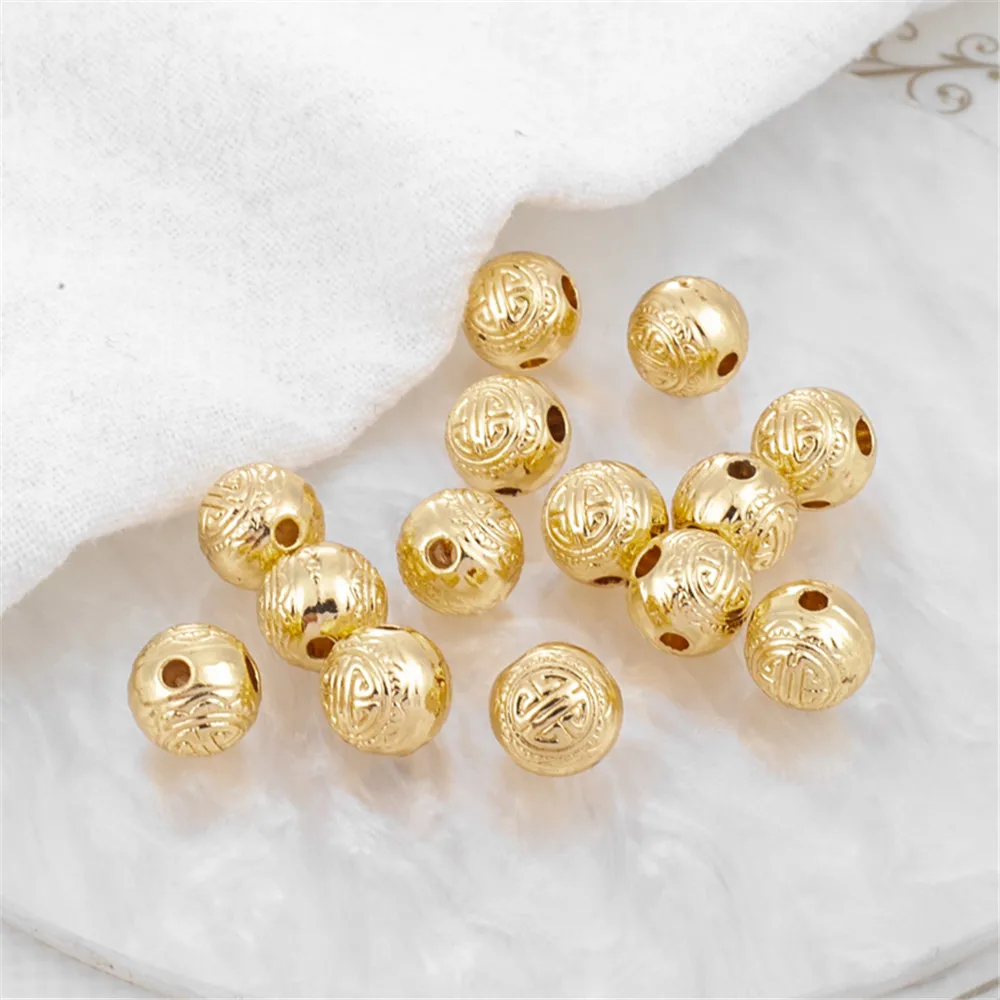 

14K dumb gold four-hole through hole 8mm lucky beads round beads loose beads diy bracelet necklace handmade bead accessories