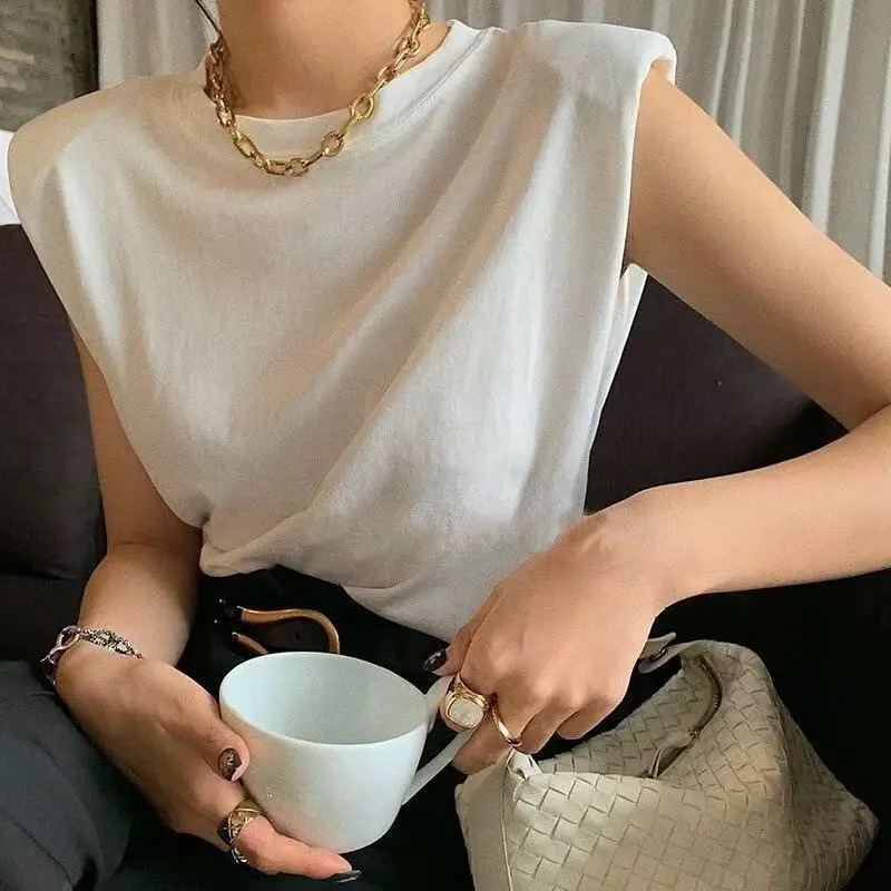 Женские футболки с хлопковой подкладкой на плечах однотонный топ без рукавов