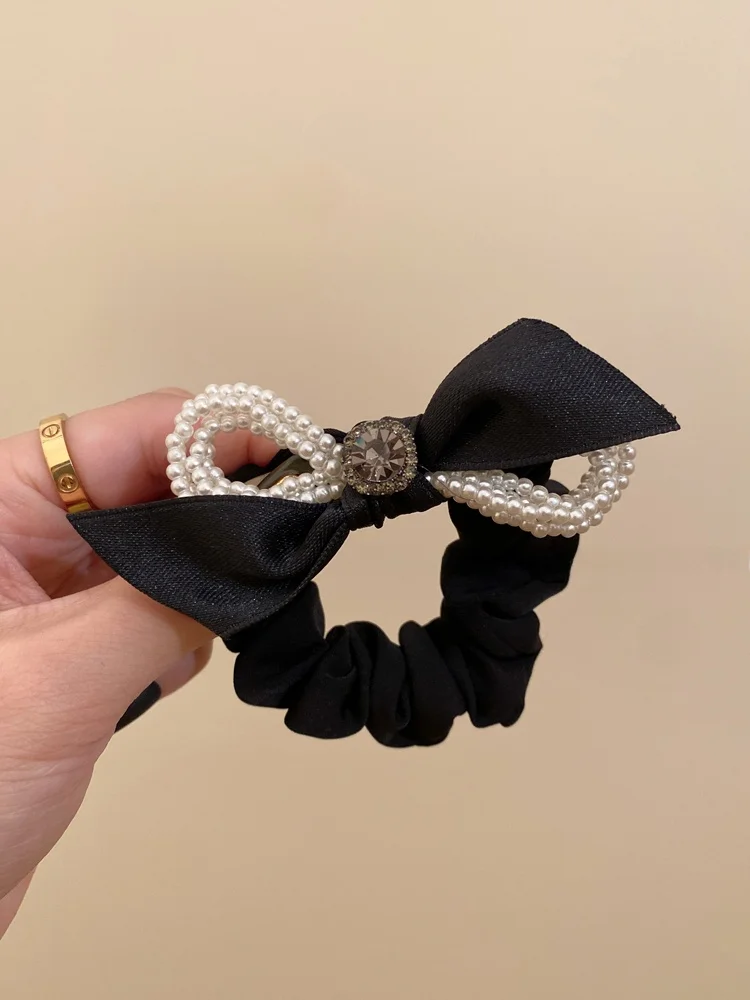 Французский элегантный жемчужный бант повязка для волос толстой кишки женская