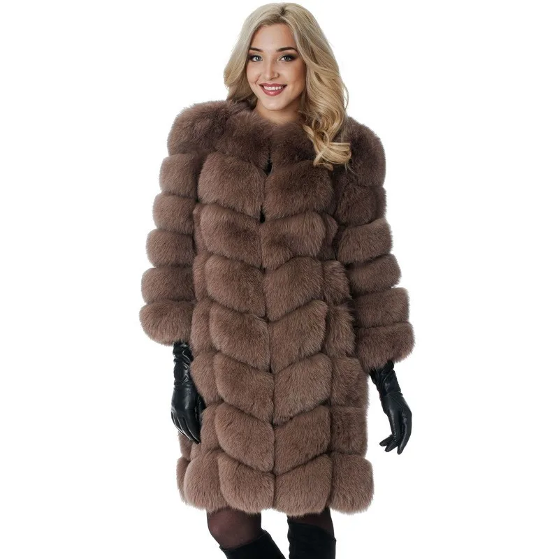 New Autumn Winter Fur Coat Women's Faux Fur Stitching Fox Fur Thick Warm Coat Fashion Mid Long Faux Fur Coat