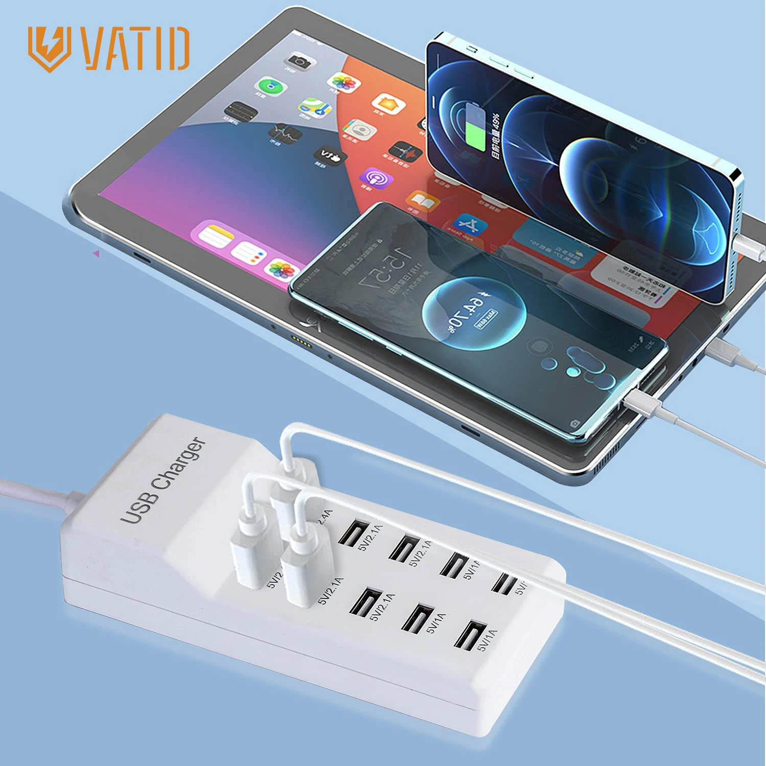 

Vatid 10-Ports USB Charger 50W USB Charging Station Family-Sized Smart USB Ports for Multiple Devices Smart Phone Tablet Laptop