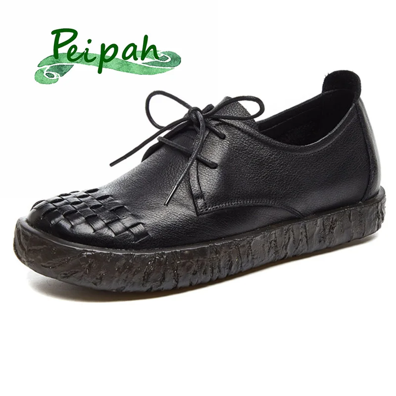 

PEIPAH ткань ручной работы Женская обувь на плоской подошве; Женские повседневные туфли-оксфорды; Удобная женская обувь из натуральной кожи, о...