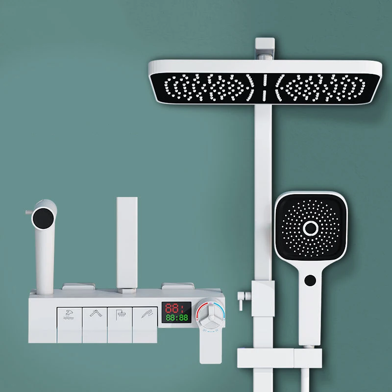 

YCRAYS White Black Digital Display Thermostatic Top Shower Faucet Sets Rainfall Bathtub Tap For Bathroom Mixer Shelf Hydropower
