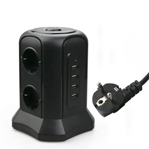 TESSAN Башенный удлинитель 12 розеток + 5 USB