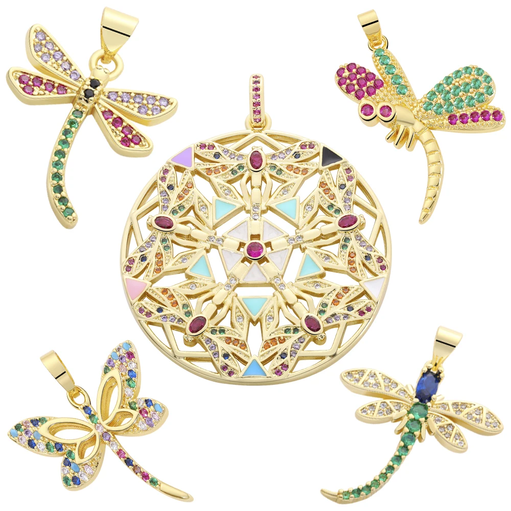 

Luxury Dragonfly Charms Diy Animal Pendant Zirconia 18k Gold Plated Cross Virgin Mary Charms for Jewelry Making Bracelet Charms