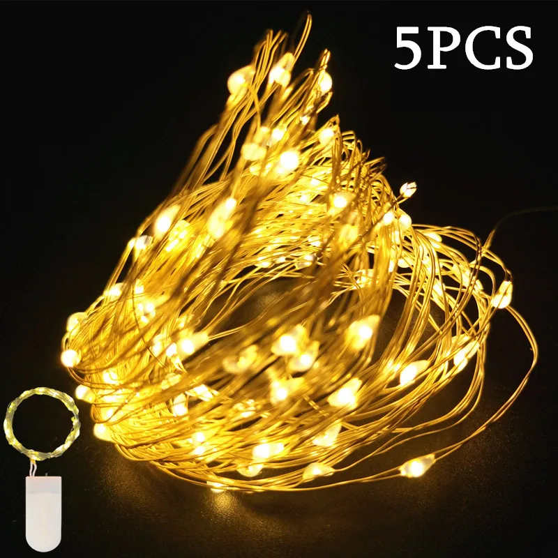 

Copper Wire String Light 5PCS CR2032 Battery Powered LED Fairy Lights Fairy Garland for Christmas Tree Wedding Party Decoration